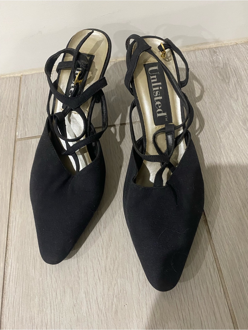 Unlisted Black Strappy Pointed-Toe Women’s Heels - size 8